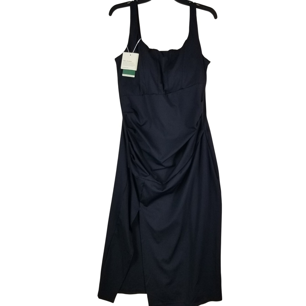 HALARA Black Square-Neck Midi Dress with Side Slit. NWT - Picture 2 of 13